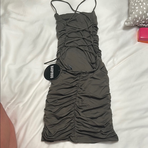 Chic army green Ruched Mini Dress - Picture 3 of 3